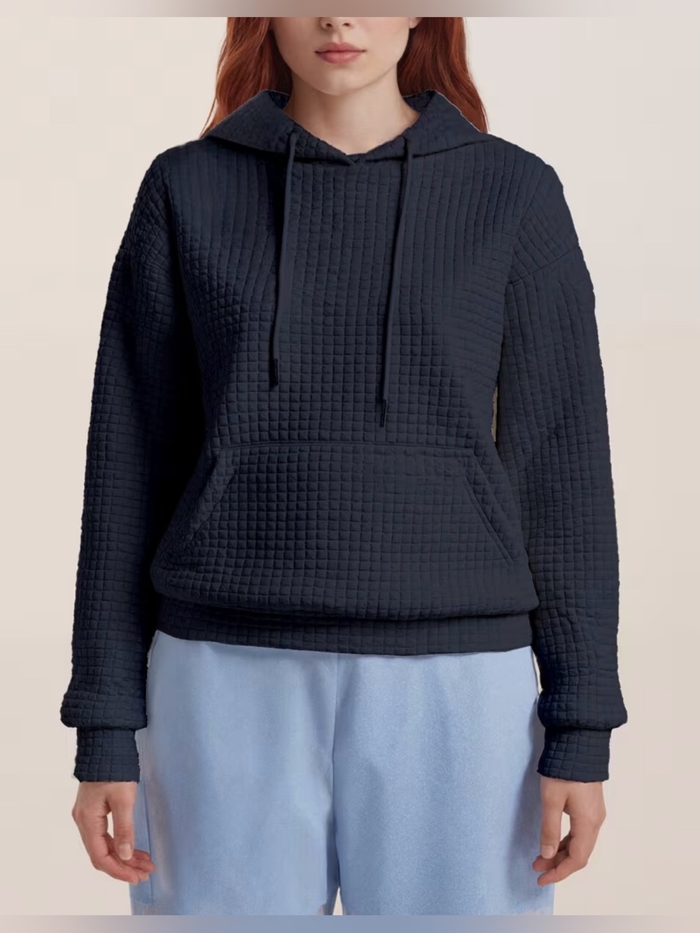 Women's Plus Navy Blue Quilted Pullover Hoodie Sweatshirt Size 4XL